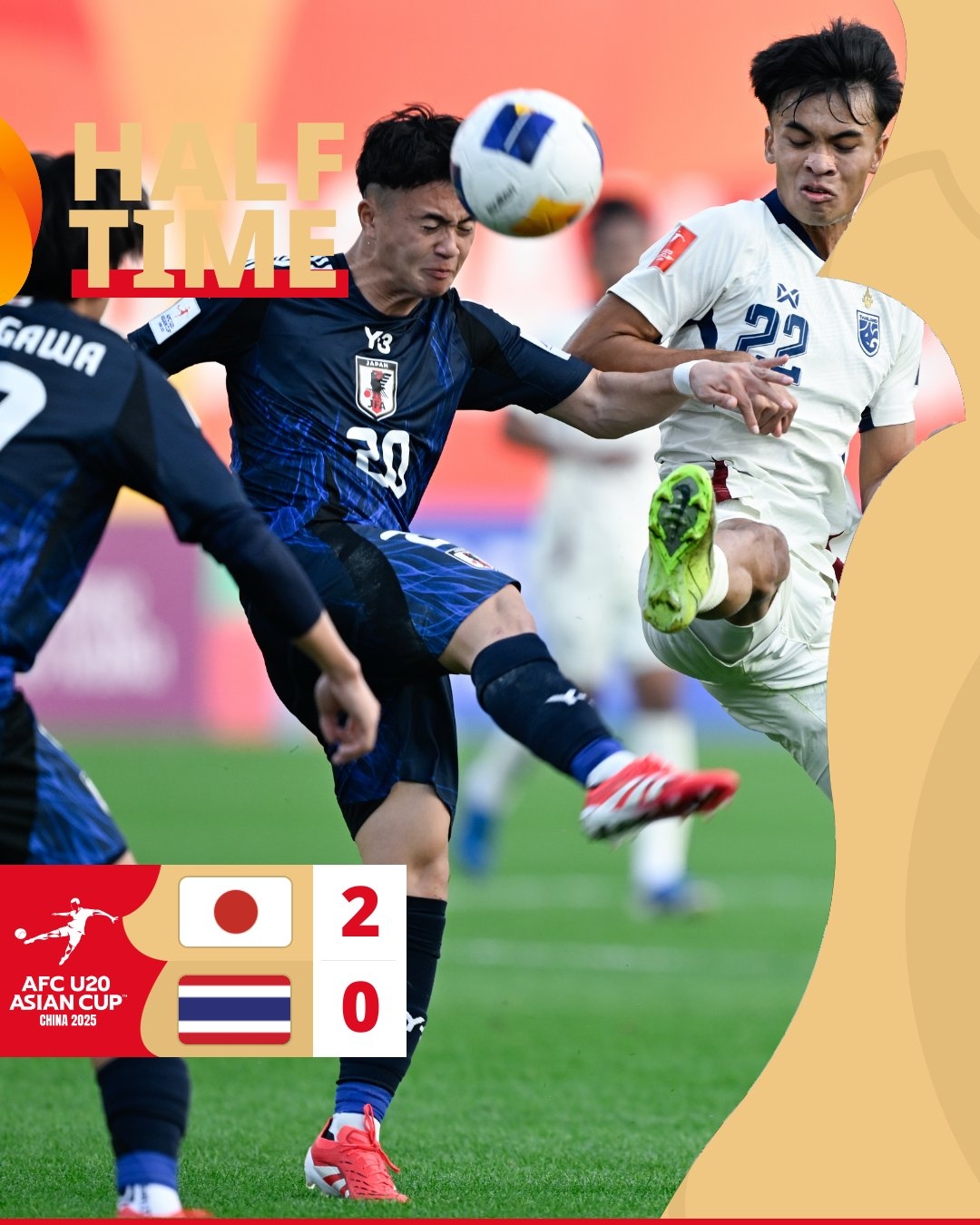  半場(chǎng)-日本U20 2-0領(lǐng)先泰國(guó)U20，石井久繼破門+中柱 泰國(guó)0射正