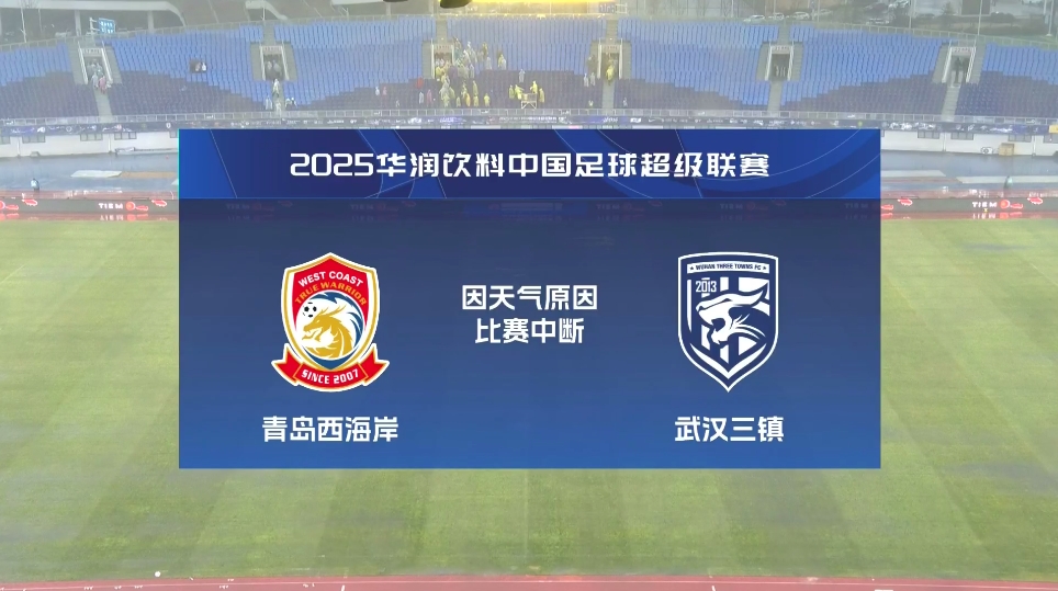  比賽延期！青島西海岸vs武漢三鎮(zhèn)進(jìn)行至18分鐘，因天氣中斷30分鐘