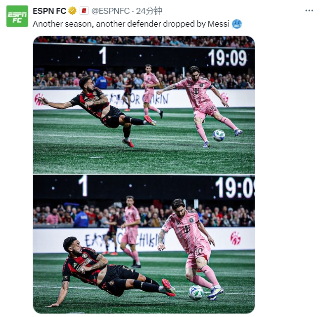  名場面記錄！ESPN曬照：又一個賽季，又一名后衛(wèi)被梅西扣倒
