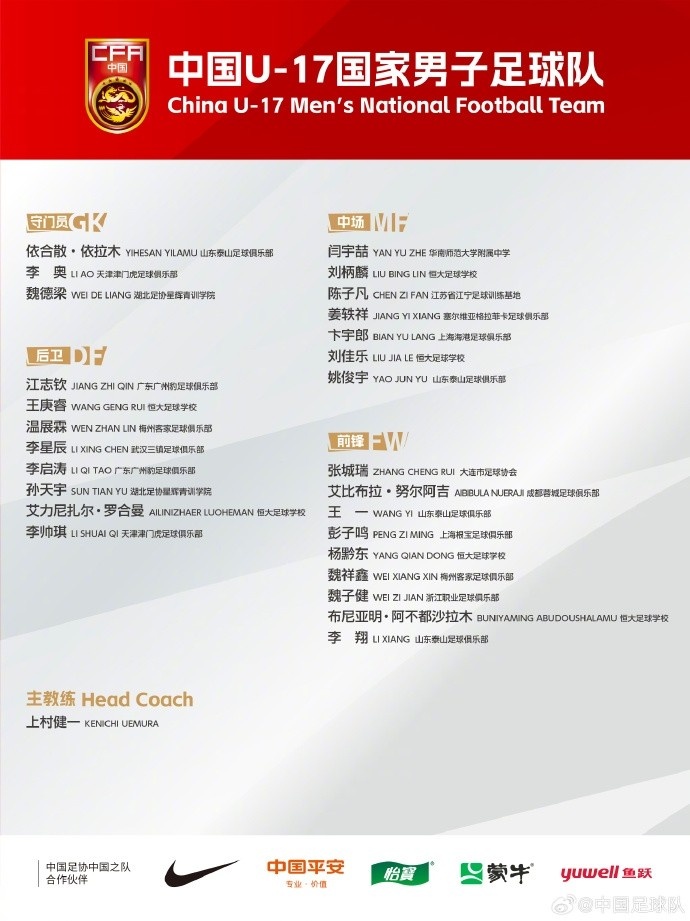  北青體育：U17國(guó)足落選球員彭子鳴、李星辰、陳子凡仍留隊(duì)合練