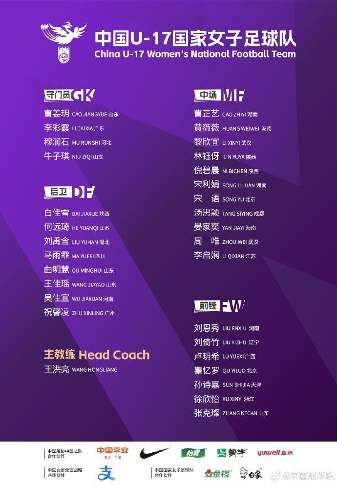  U17女足30人將在蘇州集訓(xùn)備戰(zhàn)世界杯，姜寧、朱挺擔(dān)任訓(xùn)練員